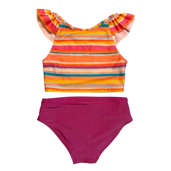 Tea Collection | Girl Orange Berry Purple Striped Tankini 2pec Swim Set Size 6 - Picture 8 of 11